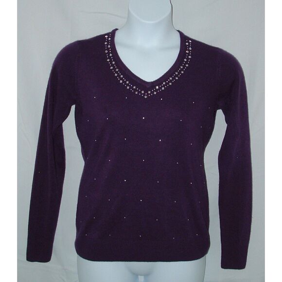 NEW Embellished Purple Sz Large Soft Sweater & Removable Fringed Scarf 2 Pc Lot - Picture 3 of 6